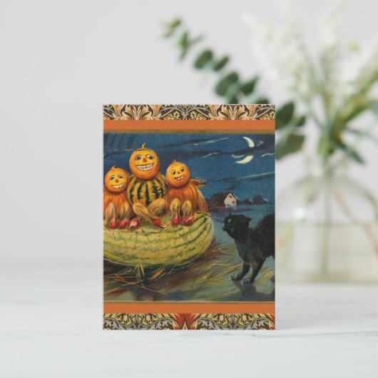  Halloween pompoenen Black Cat Uitnodiging Briefkaart (Staand voorkant)