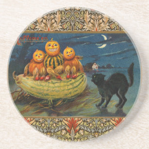  Halloween pompoenen Black Cat Zandsteen Onderzetter