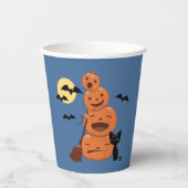 Halloween pompoenen en Black Cat Blue Papieren Bekers (Voorkant)