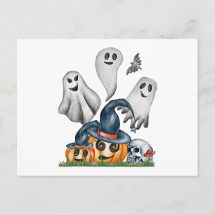 Halloween Pompoenen en Geest Feestdagenkaart