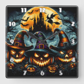 Halloween pompoenen en heksen in de schemering vierkante klok (Voorkant)