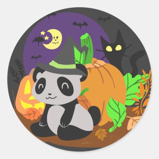 Halloween Pompoenen en Panda Ronde Sticker (Voorkant)