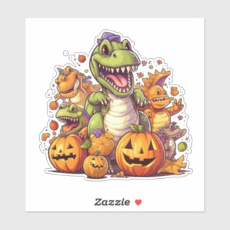 Halloween pompoenen en schattige dinosaurussen sticker