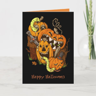 Halloween pompoenen en slangen Wenskaart Kaart