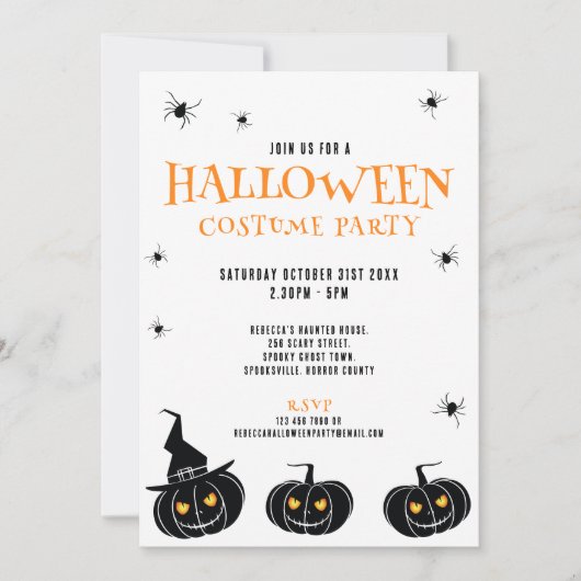 Halloween Pompoenen en Spinnen Party Uitnodiging (Voorkant)