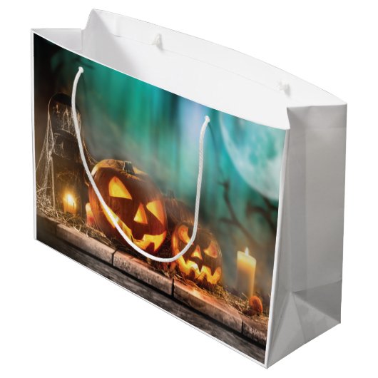 Halloween pompoenen en vleermuizen groot cadeauzakje (Achterkant Gekanteld)