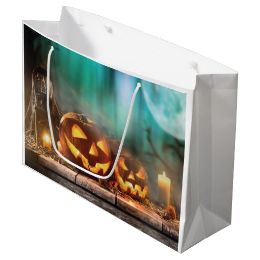 Halloween pompoenen en vleermuizen groot cadeauzakje (Voorkant Gekanteld)