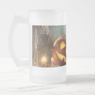 Halloween pompoenen en vleermuizen matglas bierpul