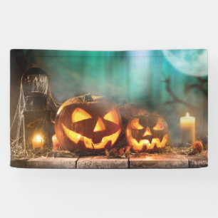 Halloween pompoenen en vleermuizen spandoek
