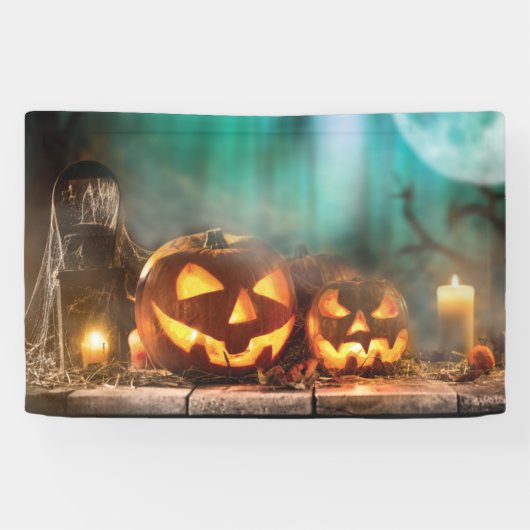 Halloween pompoenen en vleermuizen spandoek (Horizontaal)