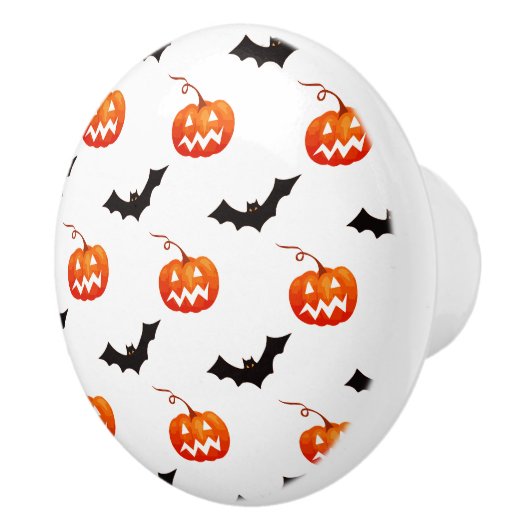 Halloween pompoenen en vleermuizen, Trick or treat Keramische Knop (Rechts)