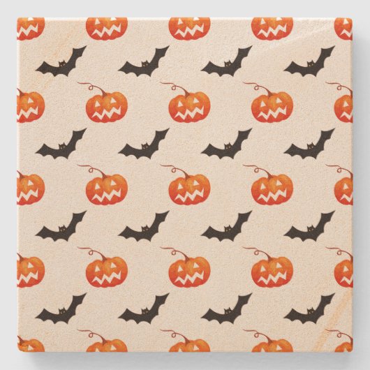 Halloween pompoenen en vleermuizen, Trick or treat Stenen Onderzetter (Voorkant)