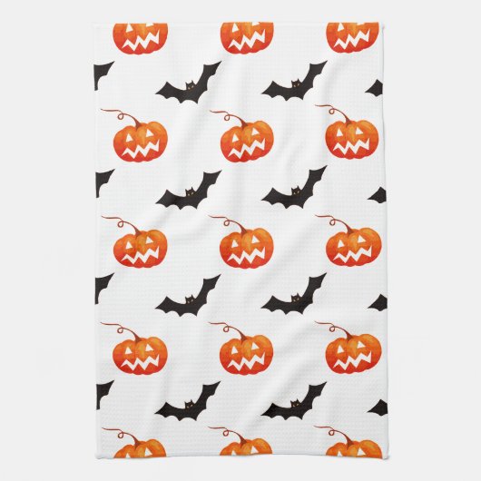 Halloween pompoenen en vleermuizen, Trick or treat Theedoek (Verticaal)