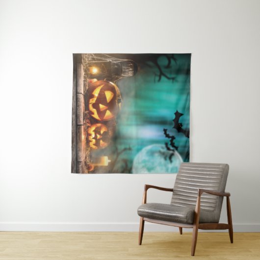 Halloween pompoenen en vleermuizen wandkleed (In Situ (horizontaal))