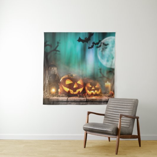 Halloween pompoenen en vleermuizen wandkleed (In situ)