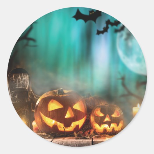 Halloween pompoenen en vleermuizen werpen kussen o ronde sticker (Voorkant)