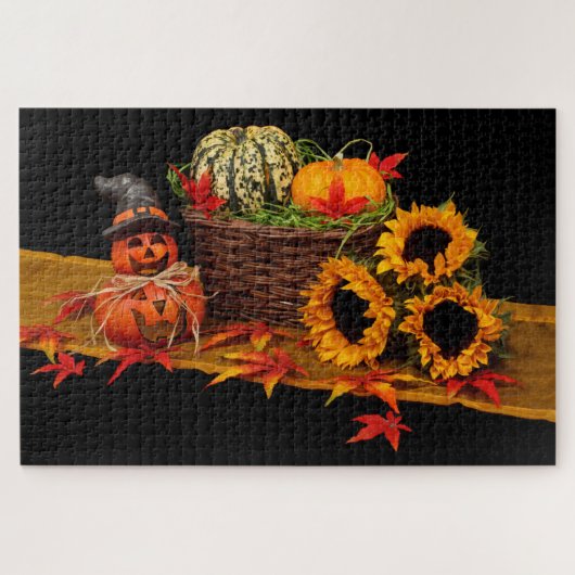 Halloween Pompoenen en Zonnebloemen Legpuzzel (Horizontaal)