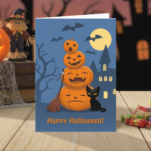 Halloween Pompoenen en Zwarte Kat Kaart