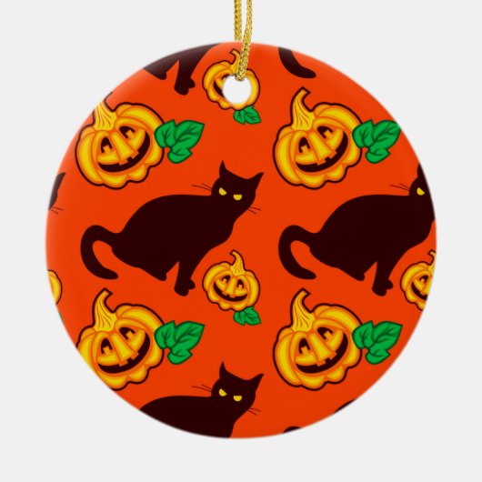 Halloween pompoenen en zwarte kat keramisch ornament (Voorkant)