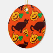 Halloween pompoenen en zwarte kat keramisch ornament (Links)