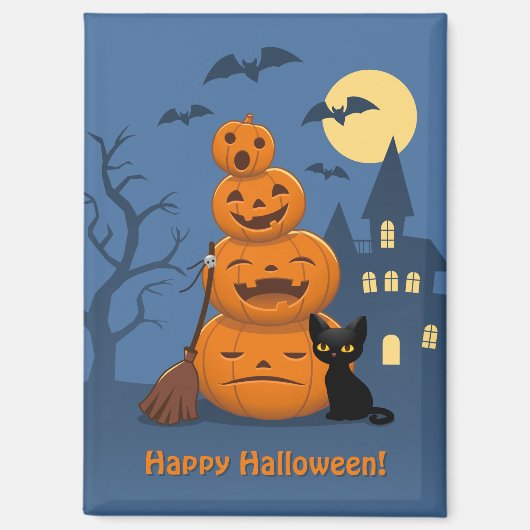 Halloween Pompoenen en Zwarte Kat Magneet (Voorkant)