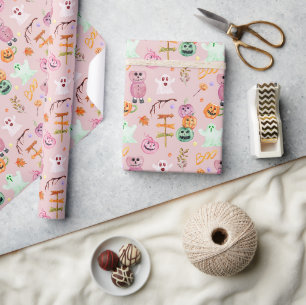 Halloween pompoenen, geest, monsters roze cadeaupapier