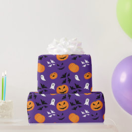 Halloween pompoenen geesten vleermuizen leuk paars cadeaupapier