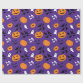 Halloween pompoenen geesten vleermuizen leuk paars cadeaupapier (Vlak)