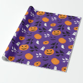 Halloween pompoenen geesten vleermuizen leuk paars cadeaupapier (Uitgerold)