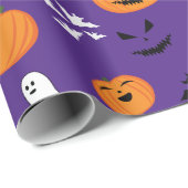 Halloween pompoenen geesten vleermuizen leuk paars cadeaupapier (Rol Hoek)