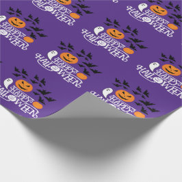 Halloween pompoenen geesten vleermuizen leuk paars cadeaupapier