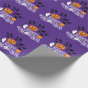 Halloween pompoenen geesten vleermuizen leuk paars cadeaupapier