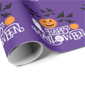 Halloween pompoenen geesten vleermuizen leuk paars cadeaupapier (Rol Hoek)