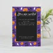 Halloween pompoenen geesten vleermuizen leuk paars kaart (Staand voorkant)