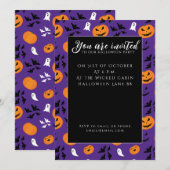 Halloween pompoenen geesten vleermuizen leuk paars kaart (Voorkant / Achterkant)