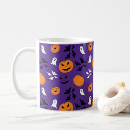 Halloween pompoenen geesten vleermuizen leuk paars koffiemok