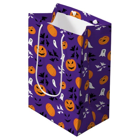 Halloween pompoenen geesten vleermuizen leuk paars medium cadeauzakje (Voorkant Gekanteld)