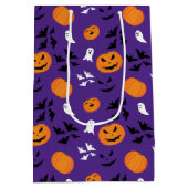 Halloween pompoenen geesten vleermuizen leuk paars medium cadeauzakje (Achterkant)