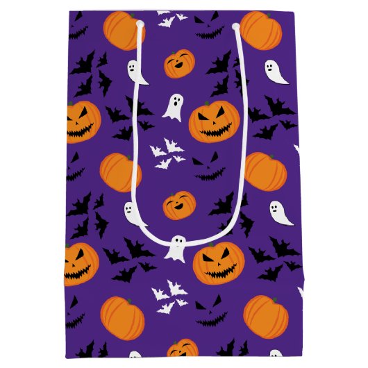 Halloween pompoenen geesten vleermuizen leuk paars medium cadeauzakje (Achterkant)
