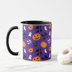 Halloween pompoenen geesten vleermuizen leuk paars mok