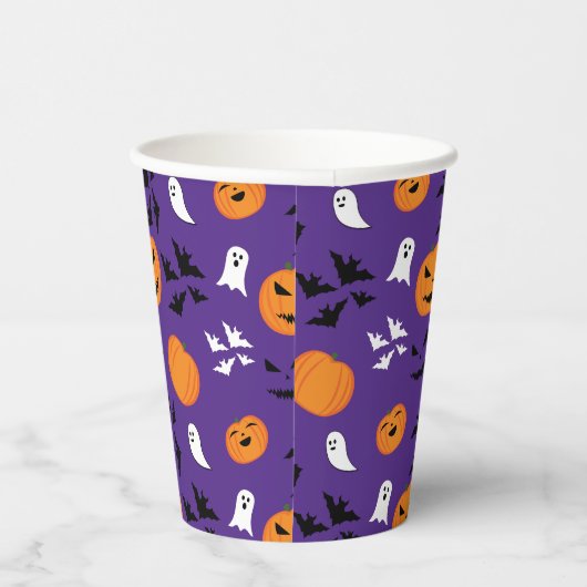 Halloween pompoenen geesten vleermuizen leuk paars papieren bekers (Rechts)