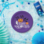 Halloween pompoenen geesten vleermuizen leuk paars papieren bordje (Feest)
