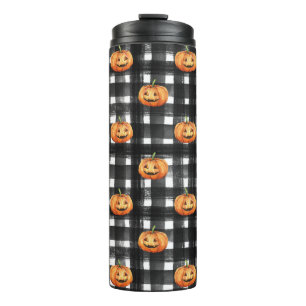 Halloween pompoenen: geruite charme. thermosbeker