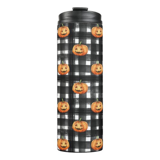 Halloween pompoenen: geruite charme. thermosbeker (Voorkant)