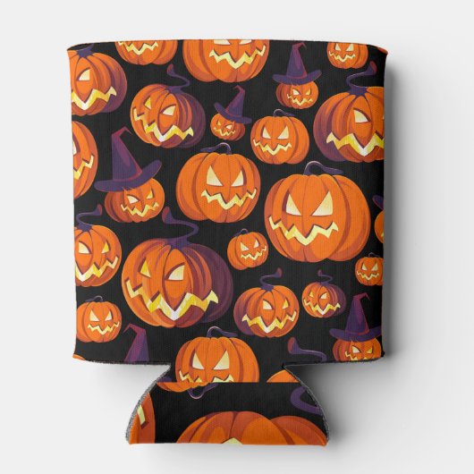 Halloween pompoenen: griezelig naadloos patroon. blikjeskoeler (Achterkant)