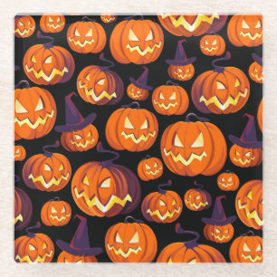 Halloween pompoenen: griezelig naadloos patroon. glazen onderzetter