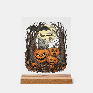 Halloween Pompoenen Grijze Kat Vleermuis Volle Maa Acryl Bord