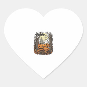 Halloween Pompoenen Grijze Kat Vleermuis Volle Maa Hart Sticker