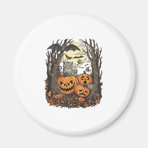 Halloween Pompoenen Grijze Kat Vleermuis Volle Maa Magneet