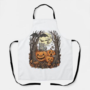 Halloween Pompoenen Grijze Kat Vleermuis Volle Maa Schort